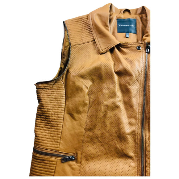 Kate & Mallory Womens Sleeveless Faux Leather Full Zip Vest Jacket Brown Large - Picture 4 of 9